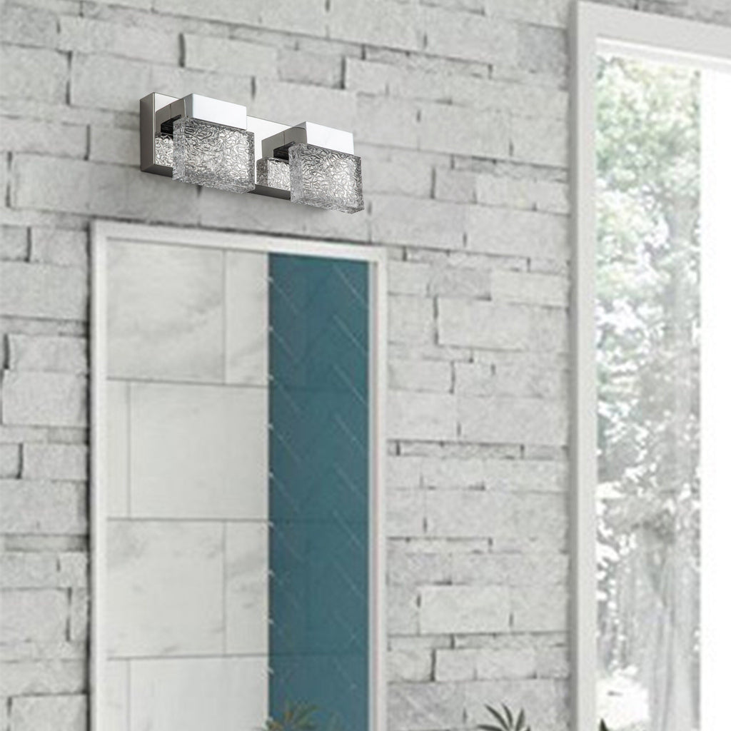 C Cattleya Edelstahl 3000K LED-Spiegelleuchte mit integrierten Kunstglasschirmen – Chrom