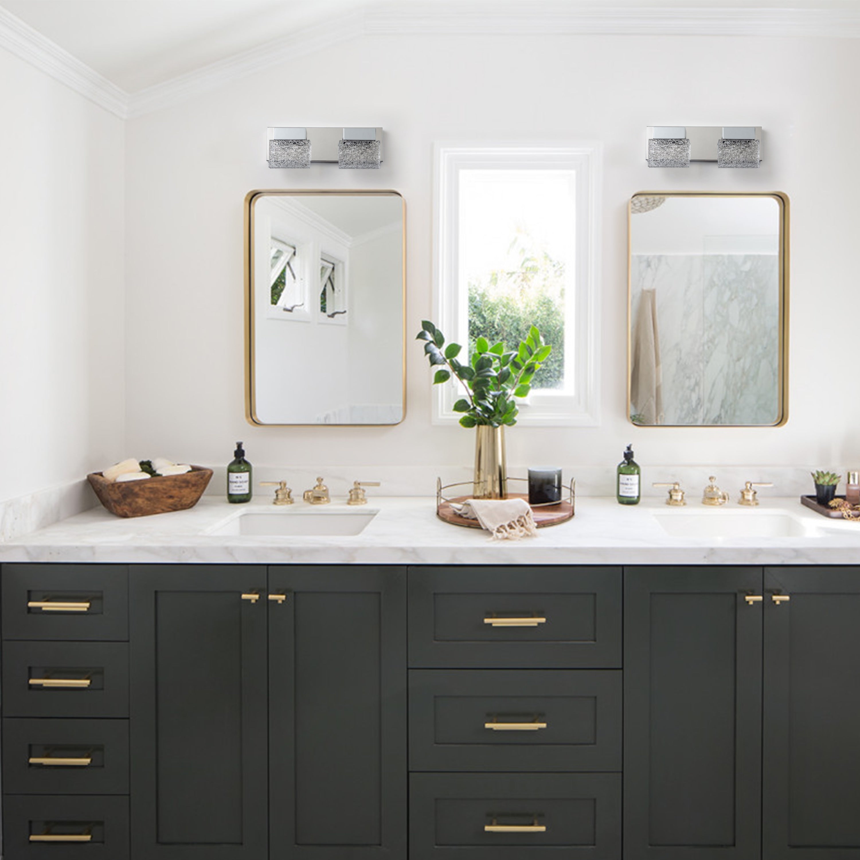 C Cattleya Edelstahl 3000K LED-Spiegelleuchte mit integrierten Kunstglasschirmen – Chrom