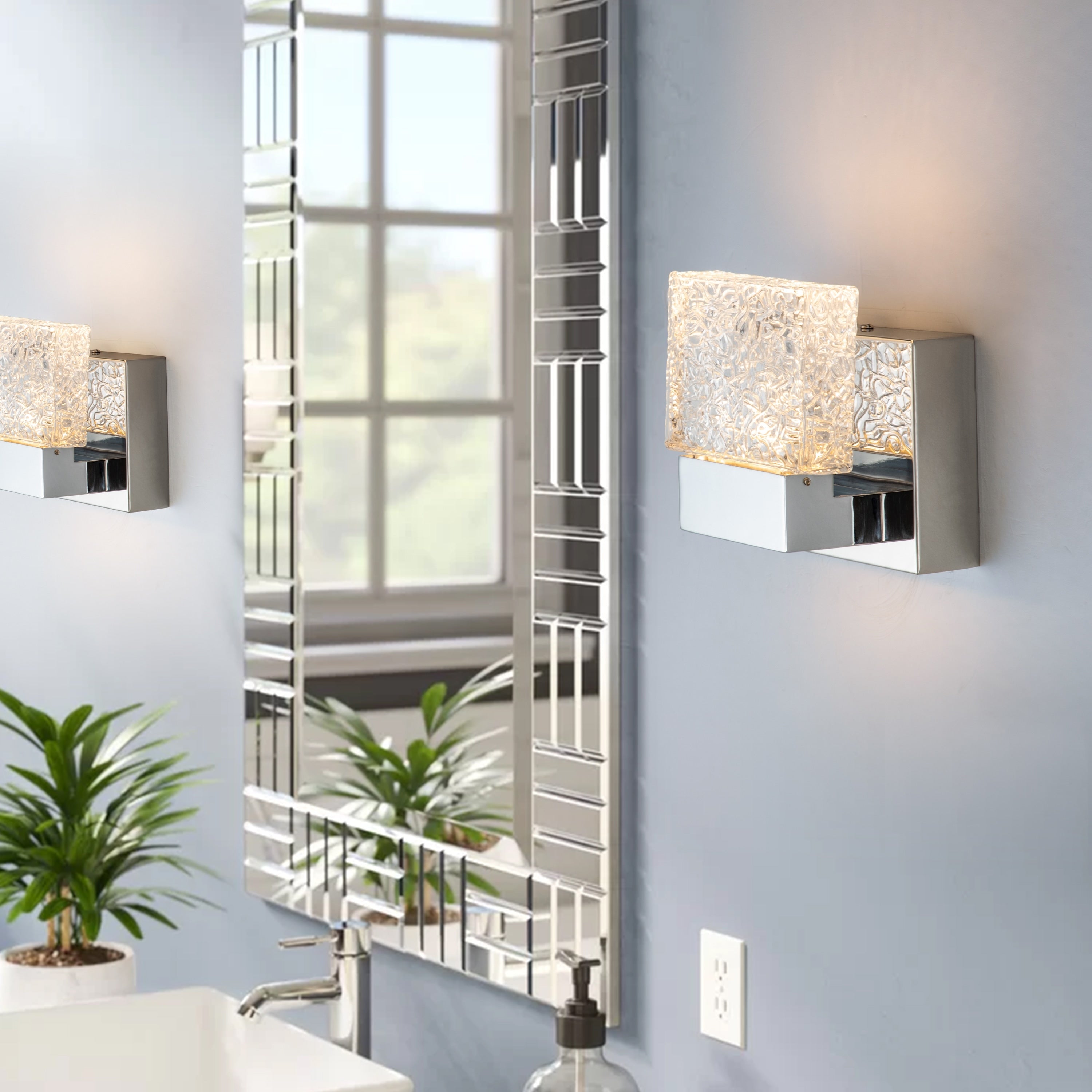 C Cattleya Edelstahl 3000K LED-Spiegelleuchte mit integrierten Kunstglasschirmen – Chrom