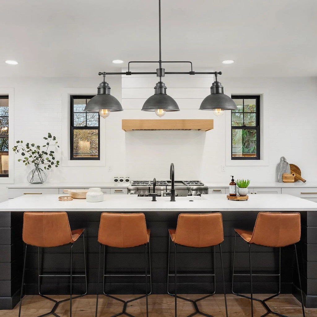 3-flammige Pendelleuchte im industriellen Landhausstil, linear, Metall, Kücheninsel-Pendelleuchte, Oberfläche in geöltem Bronze-Finish