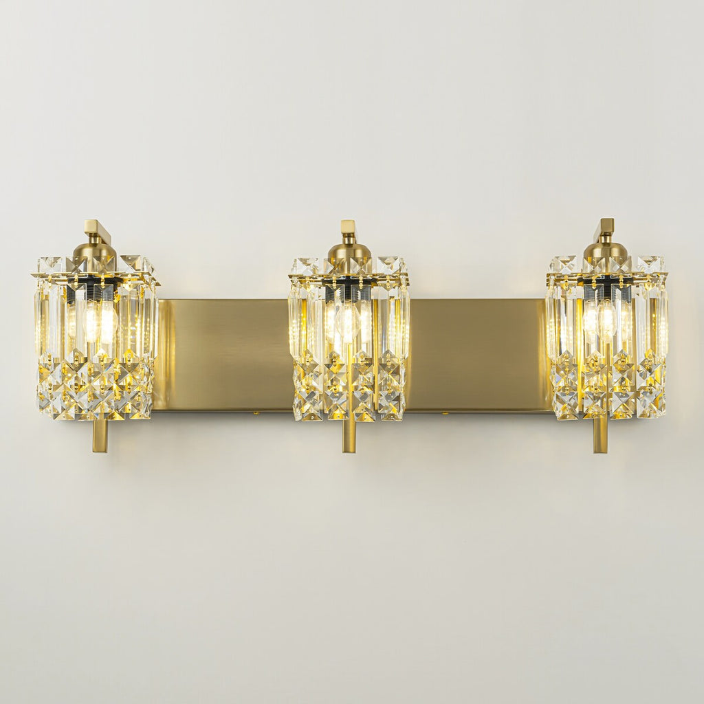 Moderne 3-flammige, glamouröse Badezimmer-Wandleuchte mit Kristalloptik für den Spiegel