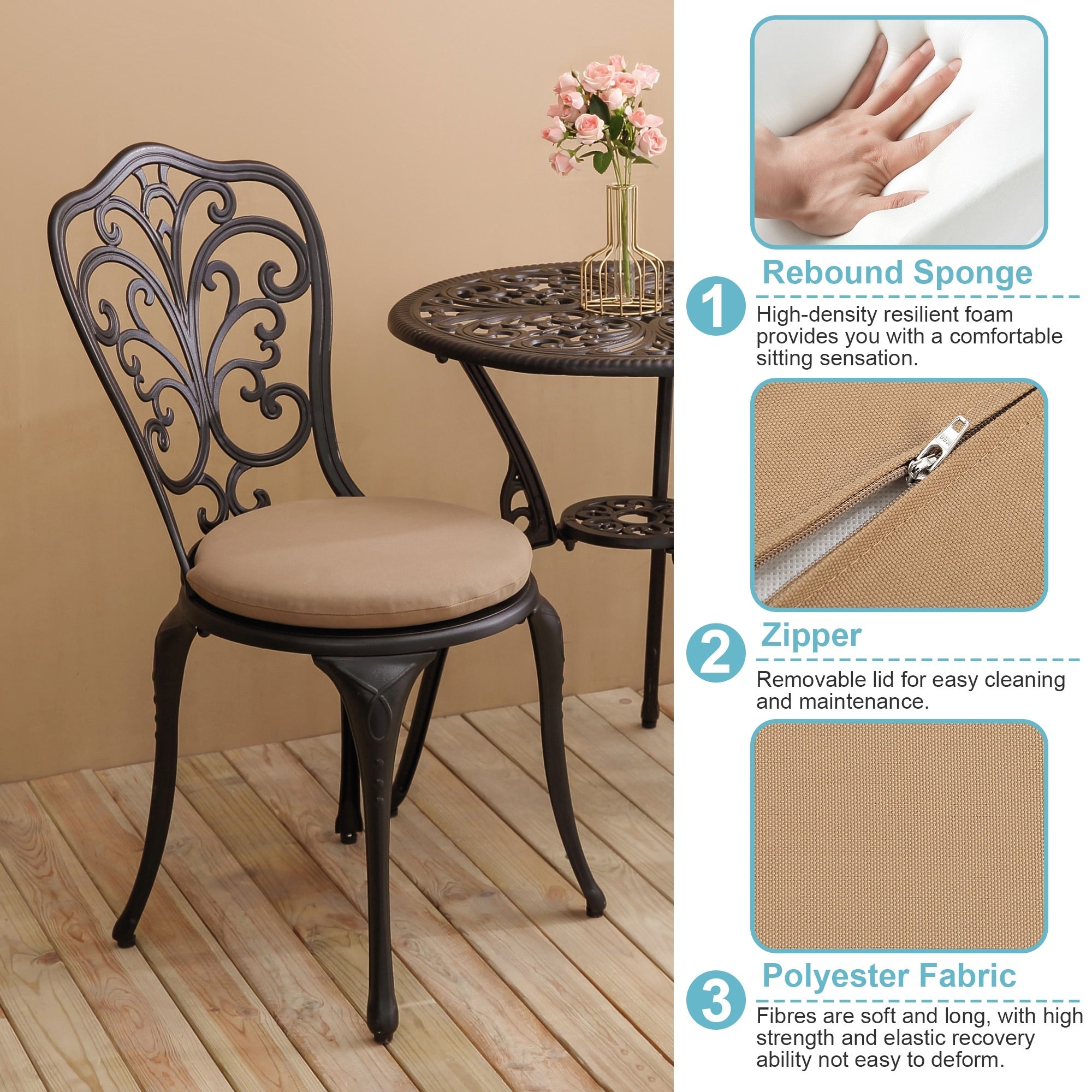 3-teiliges Aluminium-Gartenmöbelset „Schmetterlingstisch und -stühle“ mit Schirmloch