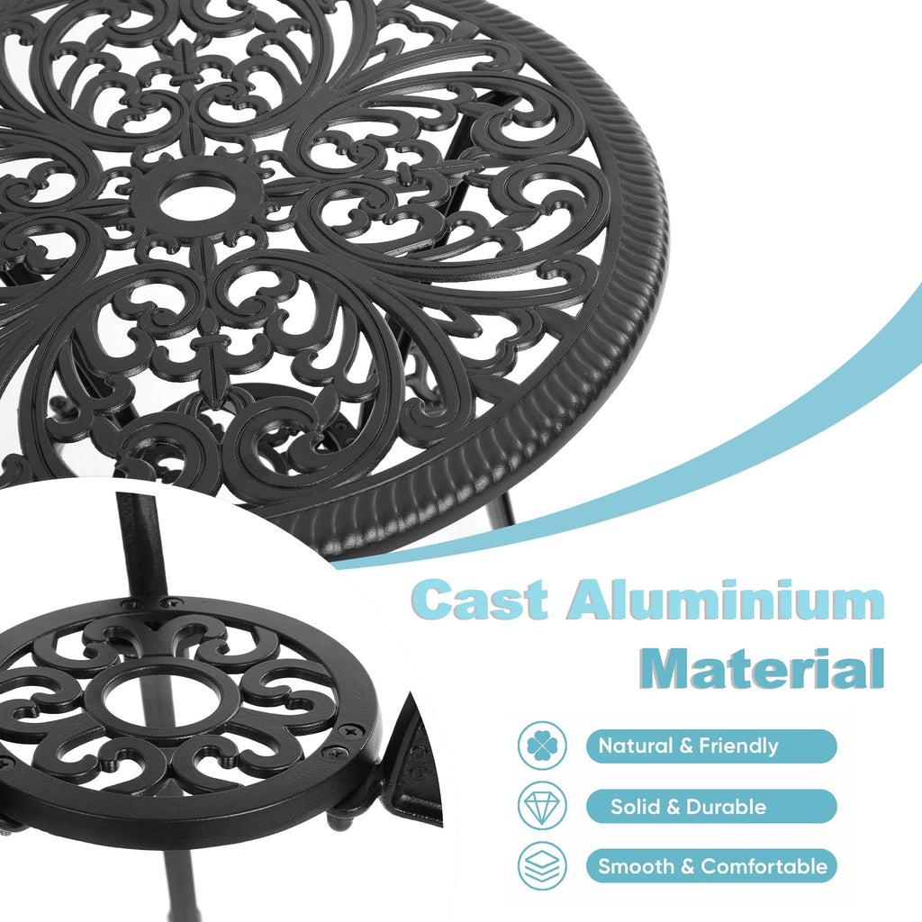 3-teiliges Aluminium-Gartenmöbelset „Schmetterlingstisch und -stühle“ mit Schirmloch
