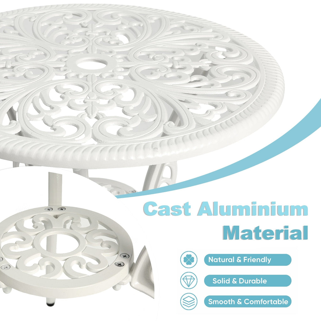 3-teiliges Aluminium-Gartenmöbelset „Schmetterlingstisch und -stühle“ mit Schirmloch
