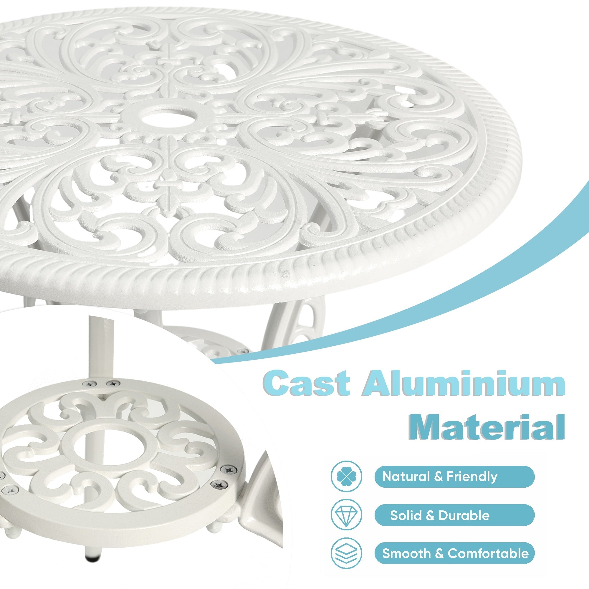 3-teiliges Aluminium-Gartenmöbelset „Schmetterlingstisch und -stühle“ mit Schirmloch