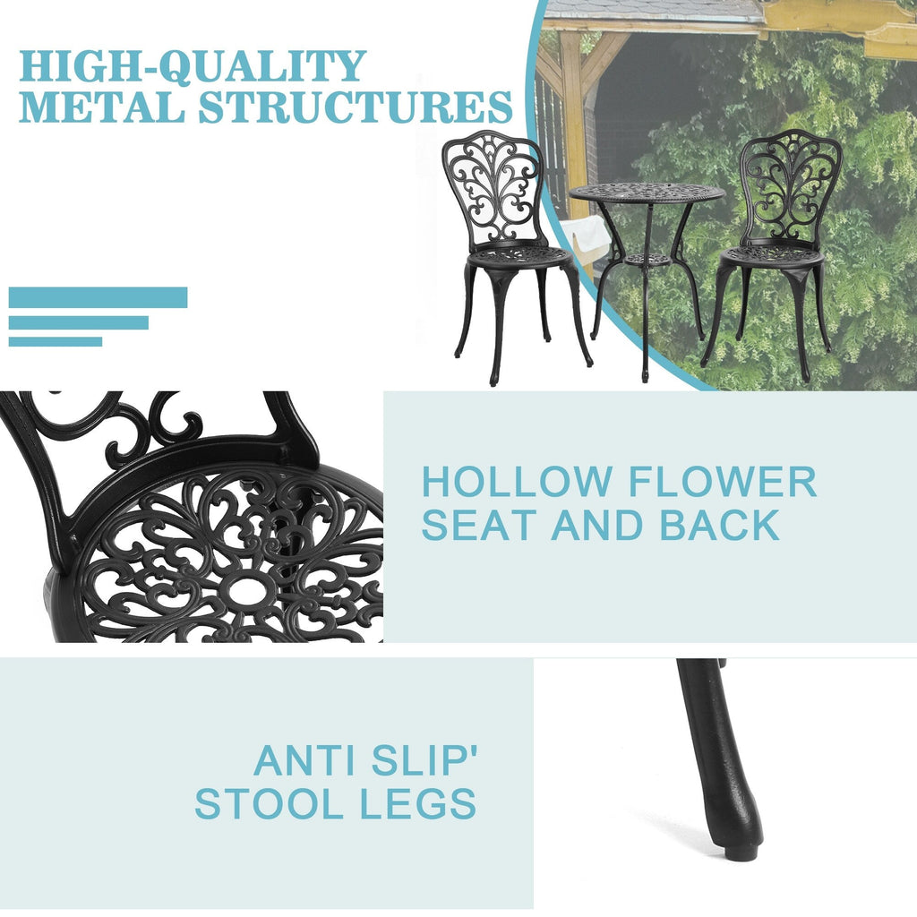 3-teiliges Aluminium-Gartenmöbelset „Schmetterlingstisch und -stühle“ mit Schirmloch