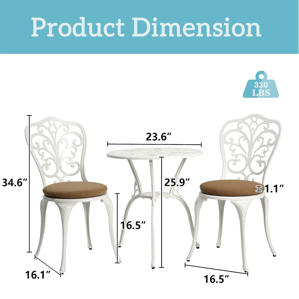 3-teiliges Aluminium-Gartenmöbelset „Schmetterlingstisch und -stühle“ mit Schirmloch