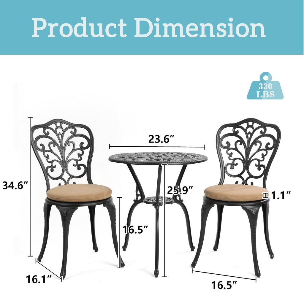 3-teiliges Aluminium-Gartenmöbelset „Schmetterlingstisch und -stühle“ mit Schirmloch