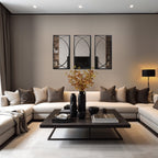 3-teiliges rechteckiges Wandspiegel-Set aus schwarzem Metall – 31,9 cm H x 15,75 cm B x 0,75 cm T