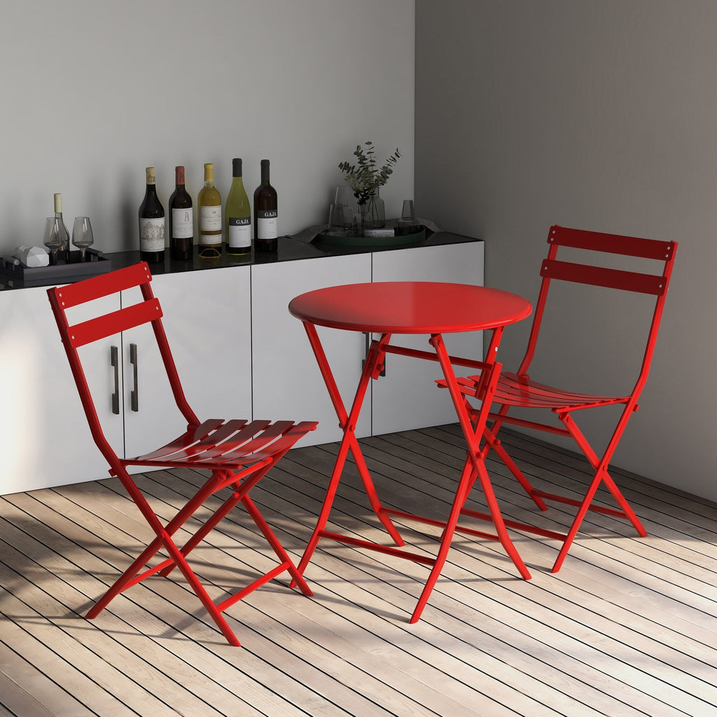 3-teiliges minimalistisches Bistro-Set für die Terrasse, bestehend aus klappbarem runden Tisch und Stühlen – 3-teiliges Terrassen-Bistro-Set