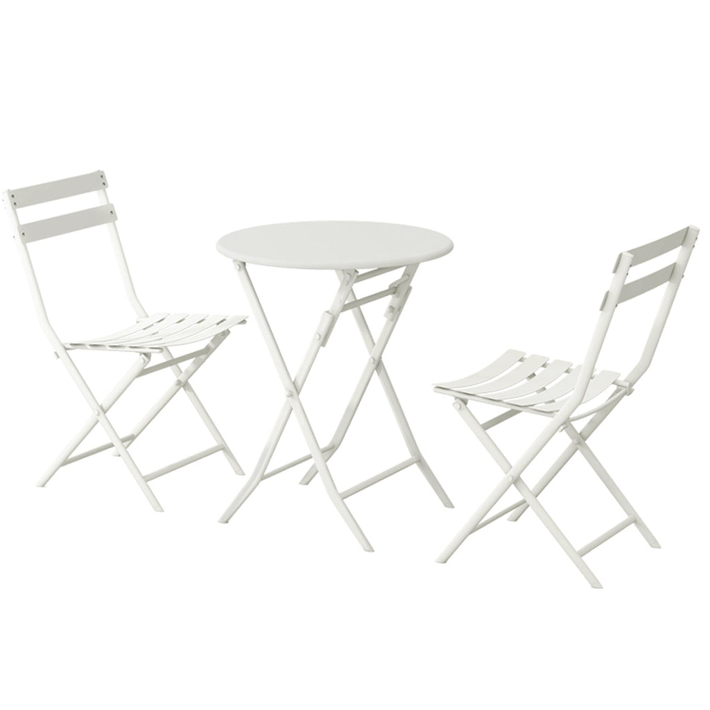 3-teiliges minimalistisches Bistro-Set für die Terrasse, bestehend aus klappbarem runden Tisch und Stühlen – 3-teiliges Terrassen-Bistro-Set