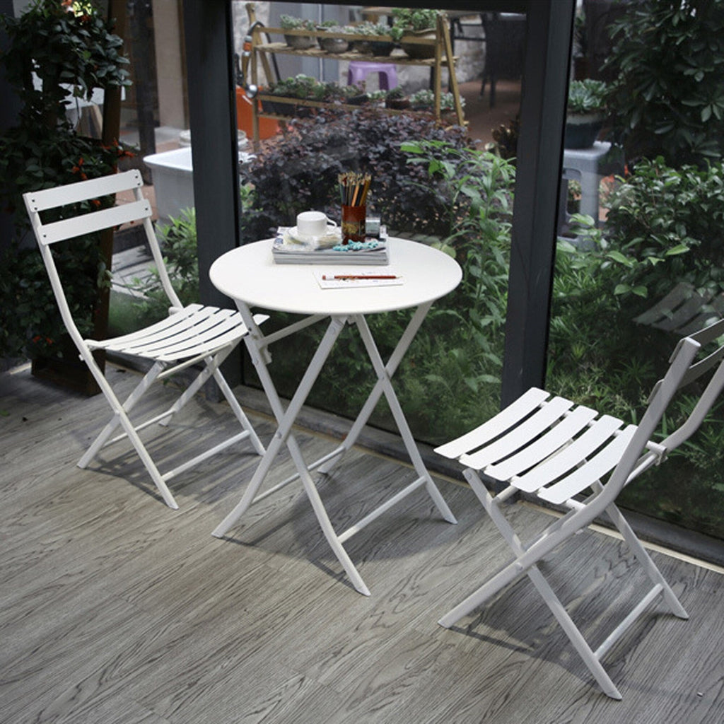 3-teiliges minimalistisches Bistro-Set für die Terrasse, bestehend aus klappbarem runden Tisch und Stühlen – 3-teiliges Terrassen-Bistro-Set