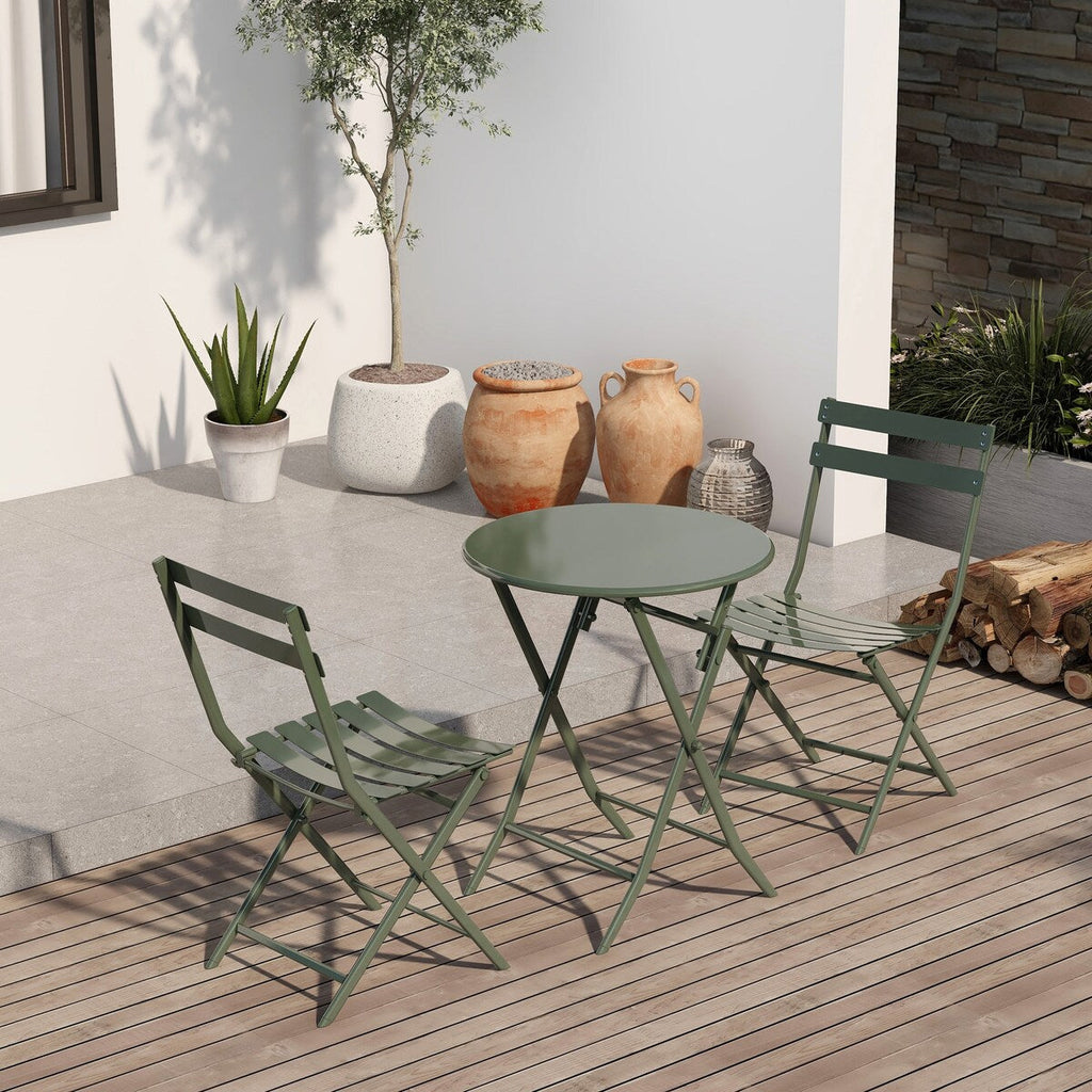3-teiliges minimalistisches Bistro-Set für die Terrasse, bestehend aus klappbarem runden Tisch und Stühlen – 3-teiliges Terrassen-Bistro-Set