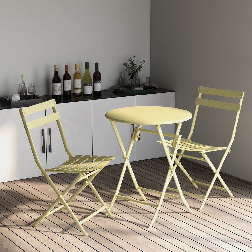 3-teiliges minimalistisches Bistro-Set für die Terrasse, bestehend aus klappbarem runden Tisch und Stühlen – 3-teiliges Terrassen-Bistro-Set