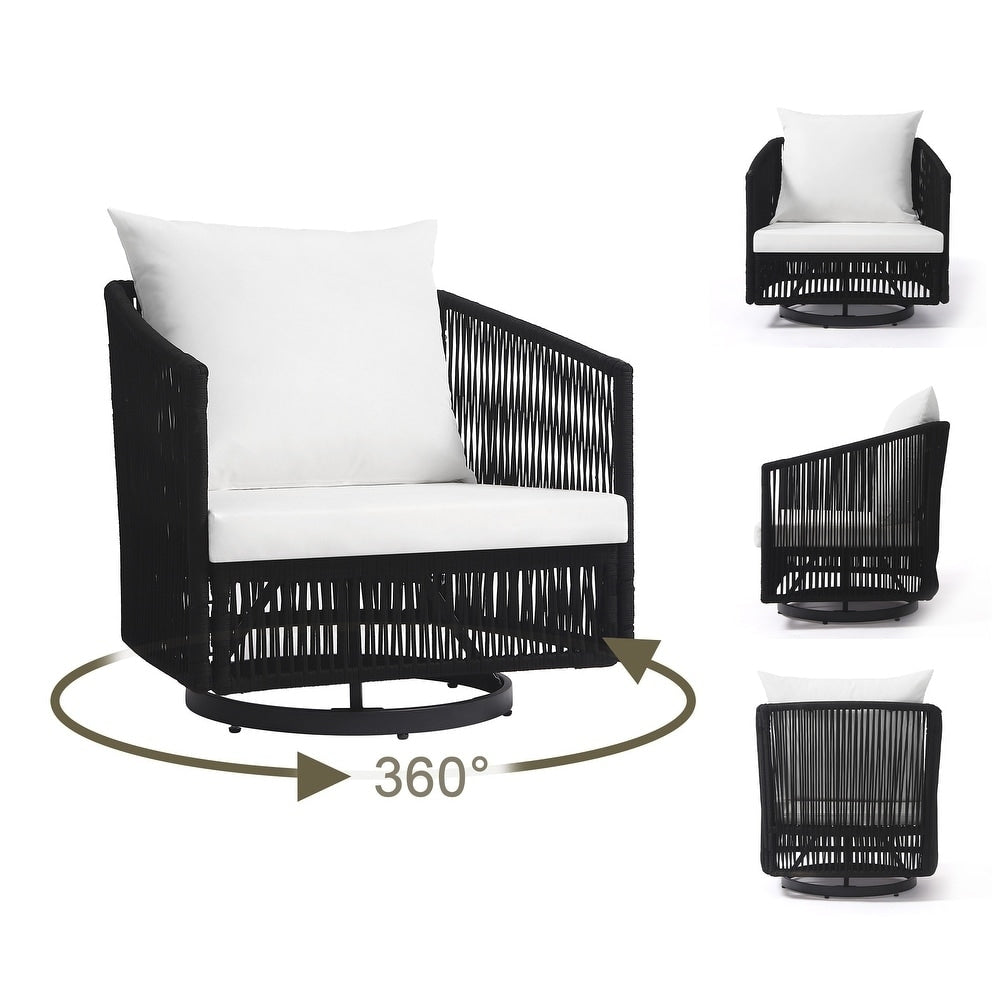 3-teiliges drehbares Lounge-Sessel-Set für den Außenbereich, Fassstühle für den Garten