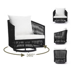 3-teiliges drehbares Lounge-Sessel-Set für den Außenbereich, Fassstühle für den Garten