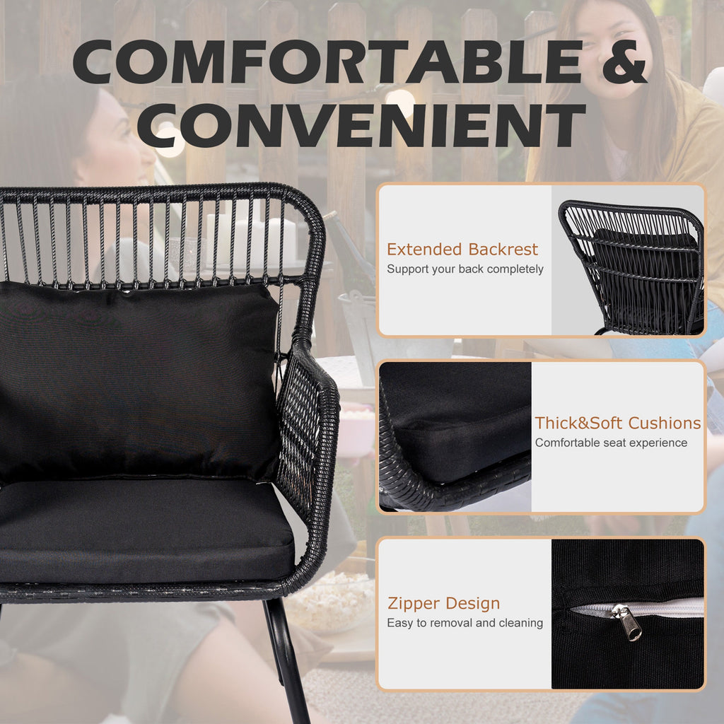 3-teiliges Bistro-Set aus Rattan für den Außenbereich, wetterfeste Rattanmöbel, Terrassenstühle mit Kissen