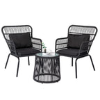 3-teiliges Bistro-Set aus Rattan für den Außenbereich, wetterfeste Rattanmöbel, Terrassenstühle mit Kissen