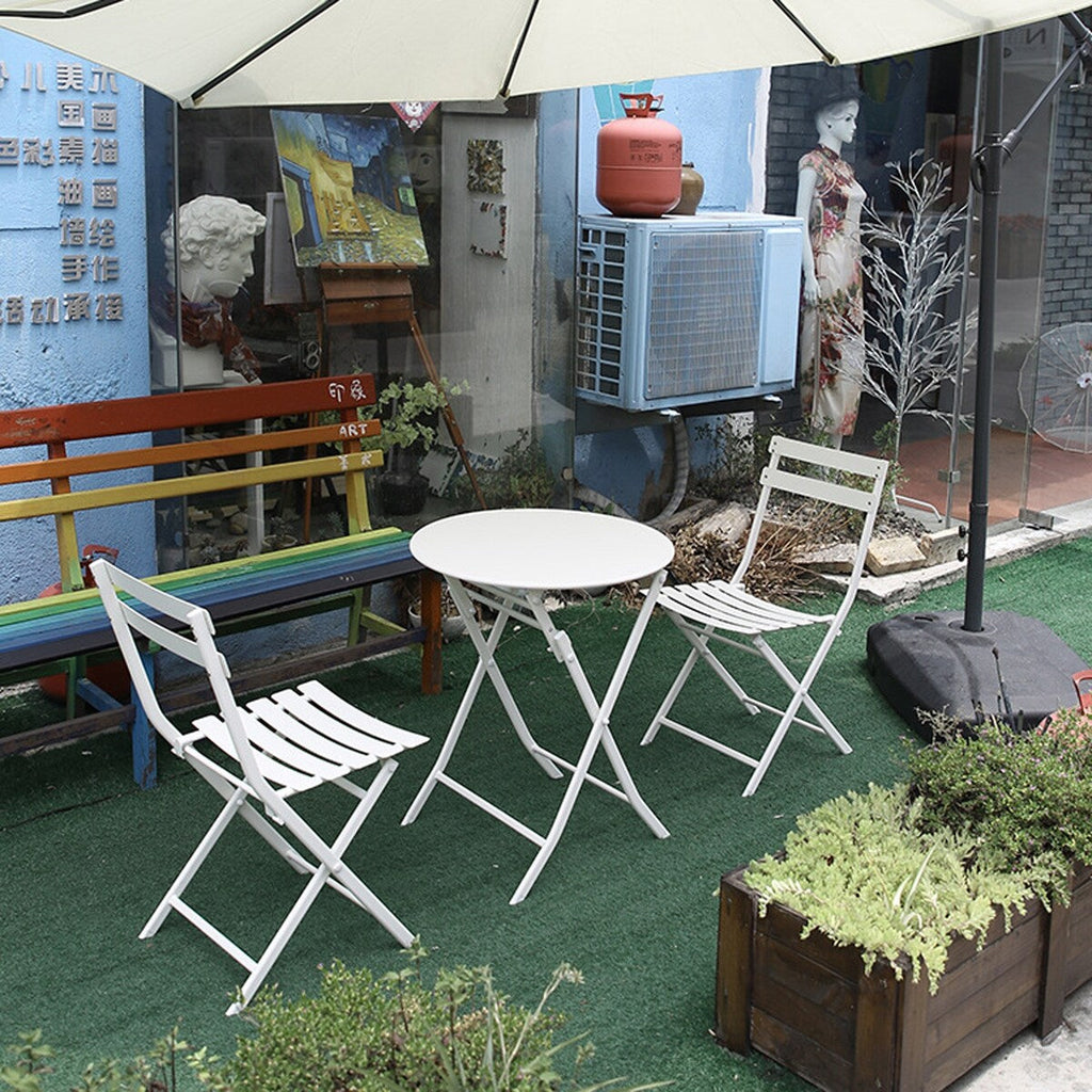 3-teiliges Bistro-Set für die Terrasse, bestehend aus klappbarem runden Tisch und Stühlen