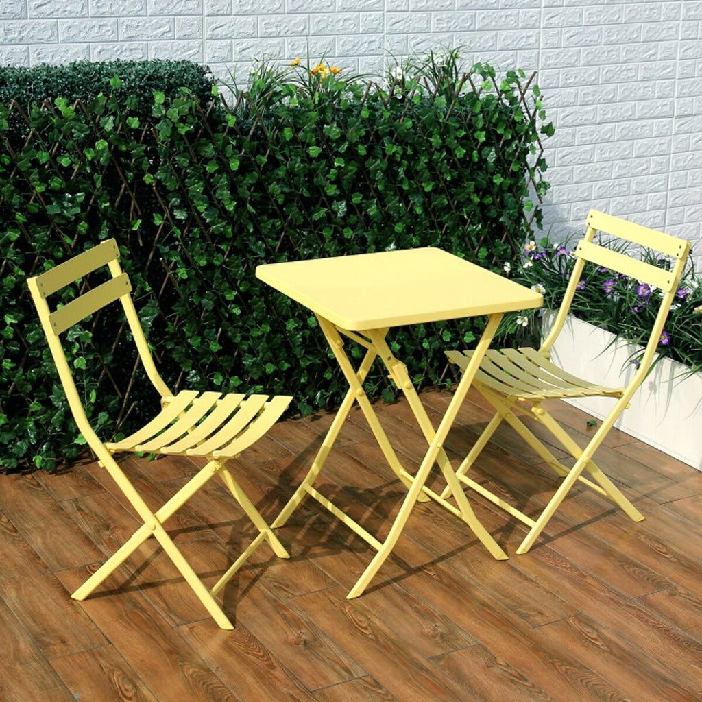 3-teiliges minimalistisches Bistro-Set für die Terrasse, bestehend aus klappbarem quadratischem Tisch und Stühlen