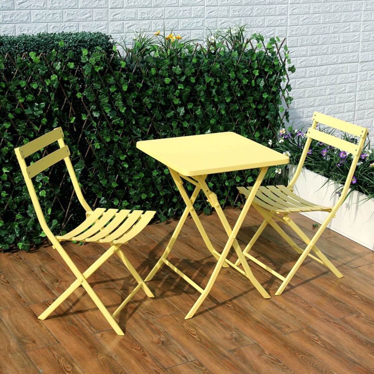 3-teiliges minimalistisches Bistro-Set für die Terrasse, bestehend aus klappbarem quadratischem Tisch und Stühlen