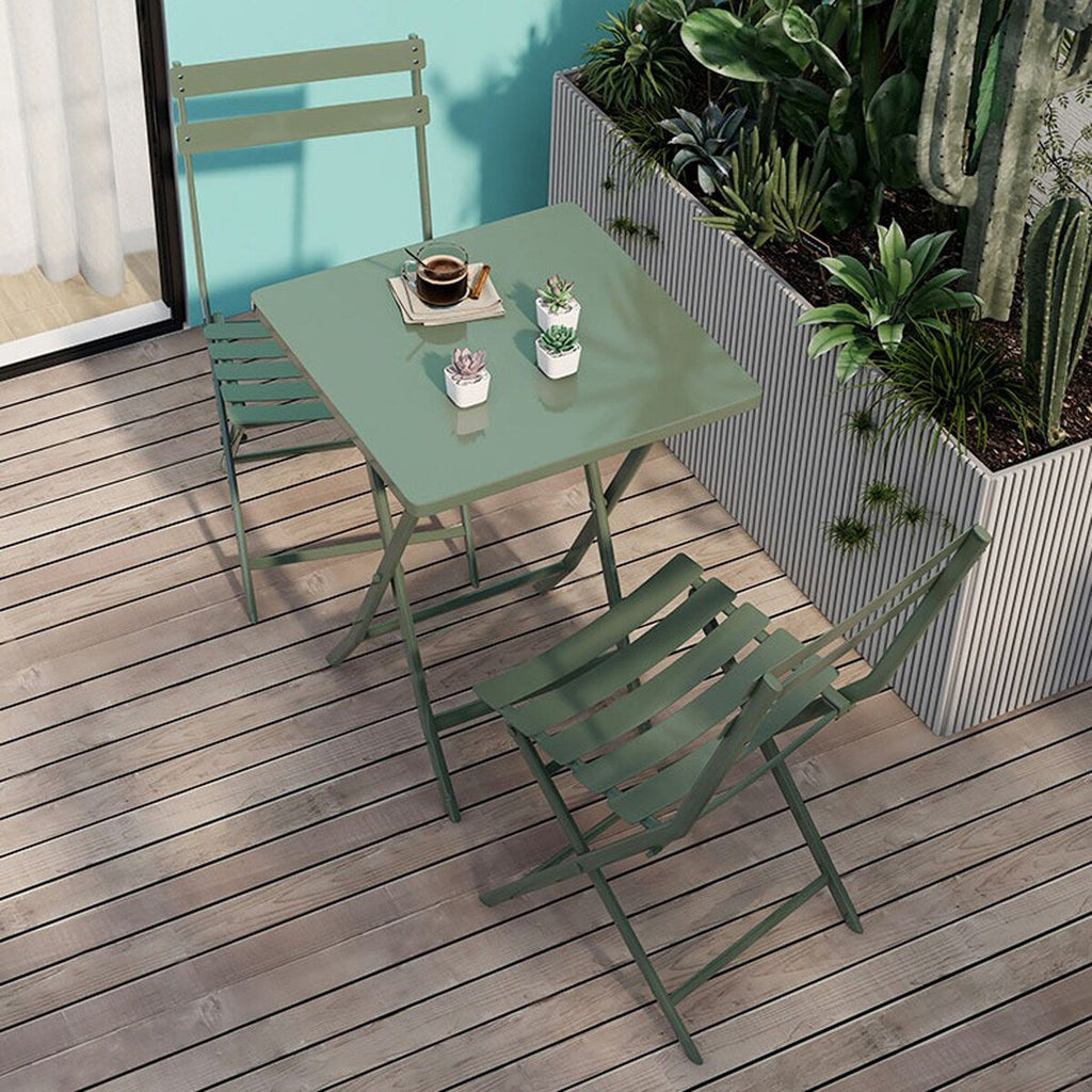 3-teiliges minimalistisches Bistro-Set für die Terrasse, bestehend aus klappbarem quadratischem Tisch und Stühlen