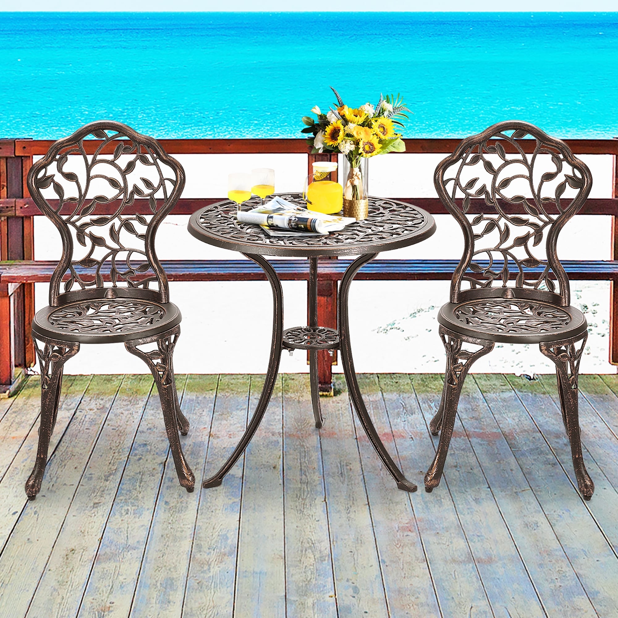 3-teiliges Bistro-Set für den Außenbereich, Terrassenmöbel-Set, Tisch- und Stuhlset