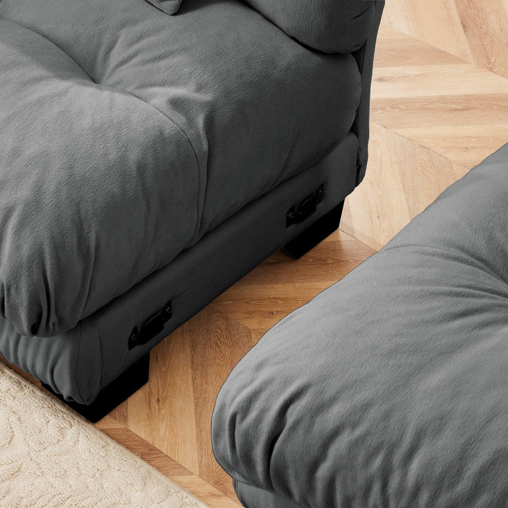 Modulares 3-Sitzer-Ecksofa, tiefe Sitzfläche, L-förmige Wolkencouch mit ausziehbarem Hocker für das Wohnzimmer