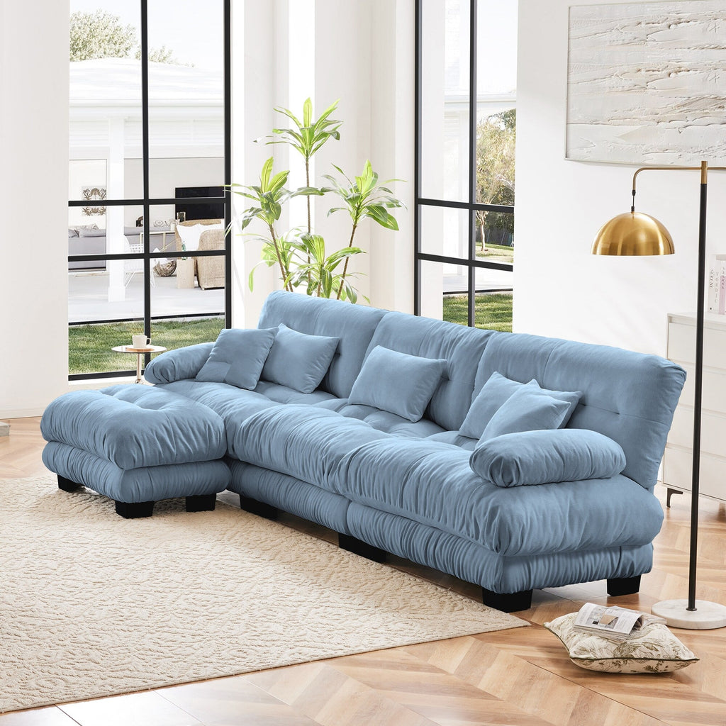 Modulares 3-Sitzer-Ecksofa, tiefe Sitzfläche, L-förmige Wolkencouch mit ausziehbarem Hocker für das Wohnzimmer