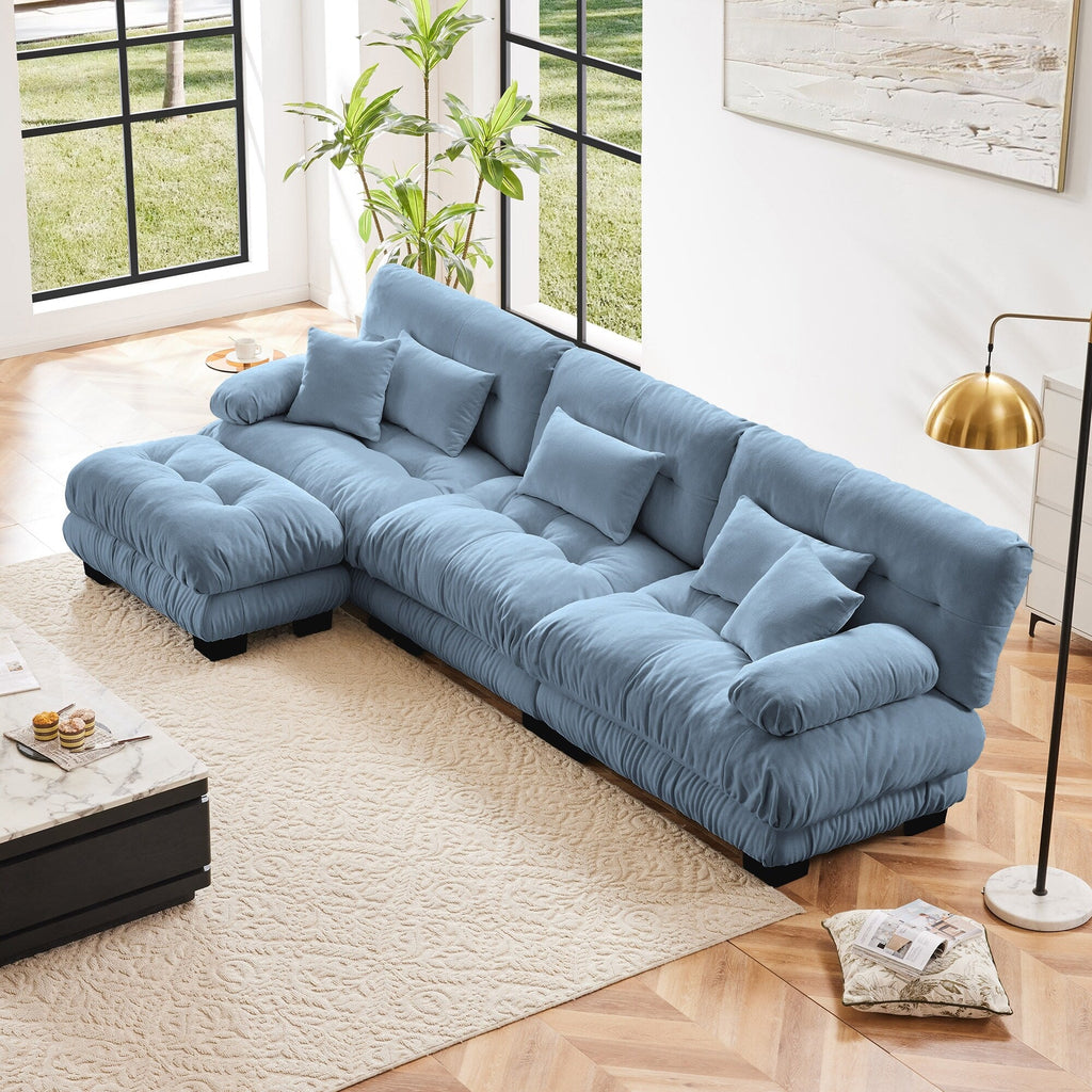 Modulares 3-Sitzer-Ecksofa, tiefe Sitzfläche, L-förmige Wolkencouch mit ausziehbarem Hocker für das Wohnzimmer