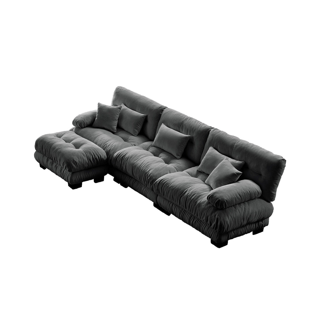 Modulares 3-Sitzer-Ecksofa, tiefe Sitzfläche, L-förmige Wolkencouch mit ausziehbarem Hocker für das Wohnzimmer