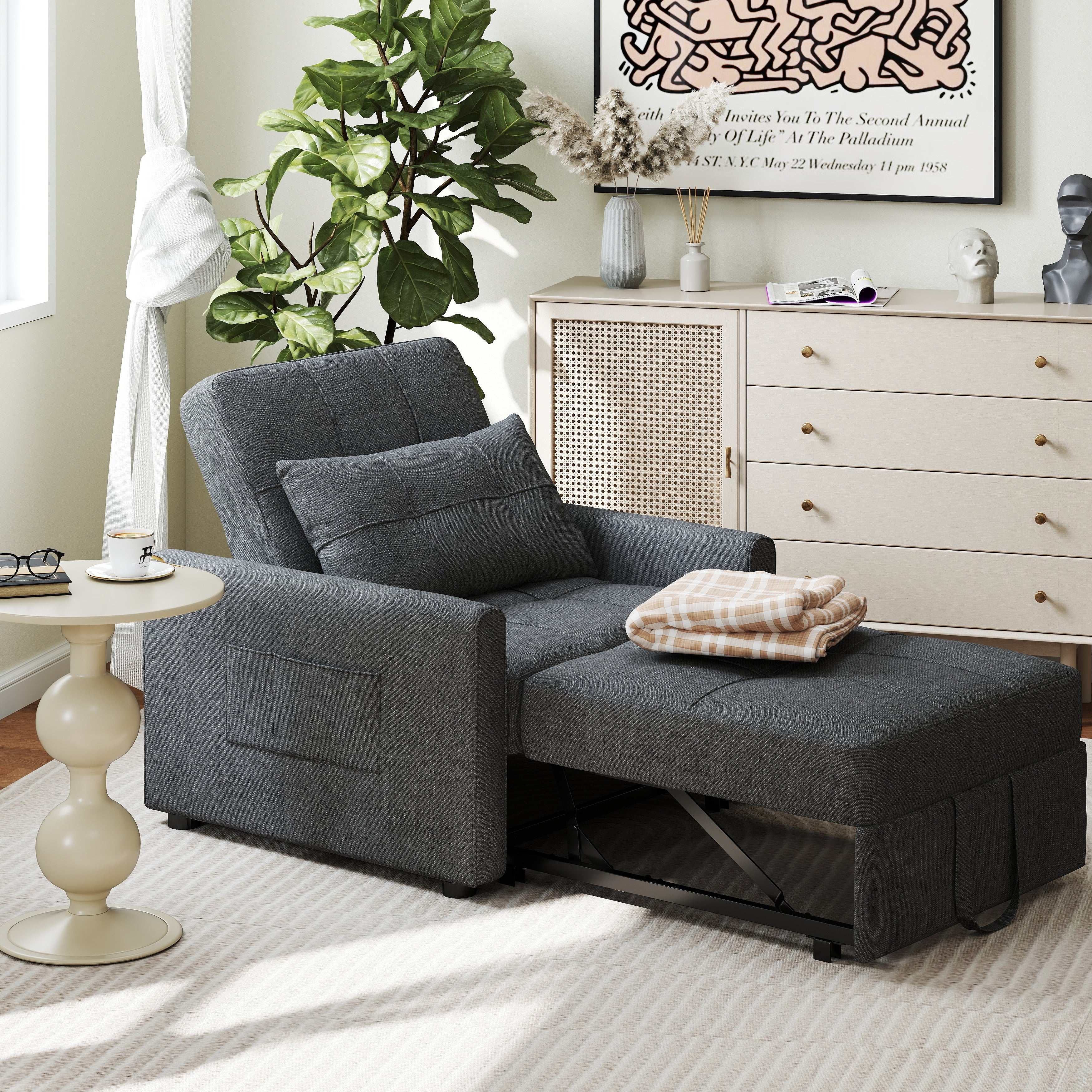 3-in-1 verstellbares Schlafsofa, Ausziehsessel-Sofa, wandelbares Klappbett für das Wohnzimmer