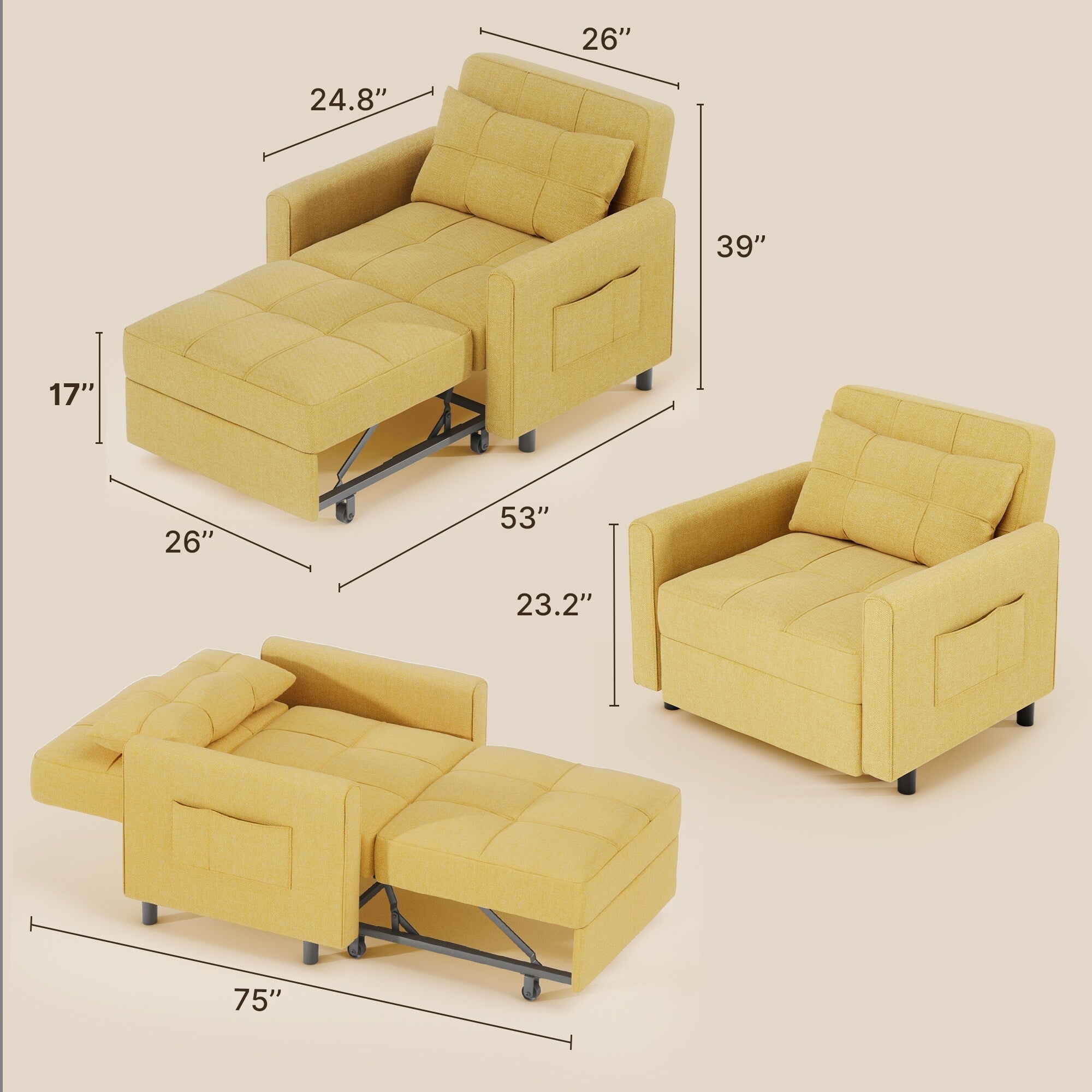 3-in-1 verstellbares Schlafsofa, Ausziehsessel-Sofa, wandelbares Klappbett für das Wohnzimmer