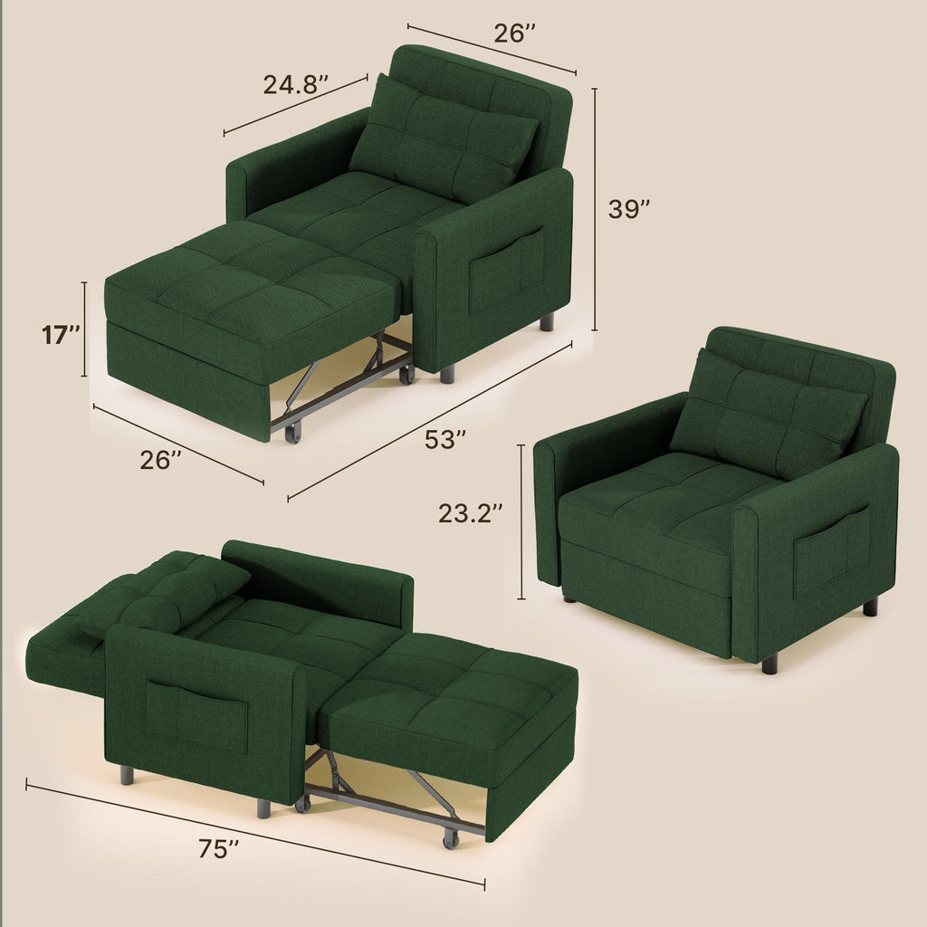 3-in-1 verstellbares Schlafsofa, Ausziehsessel-Sofa, wandelbares Klappbett für das Wohnzimmer