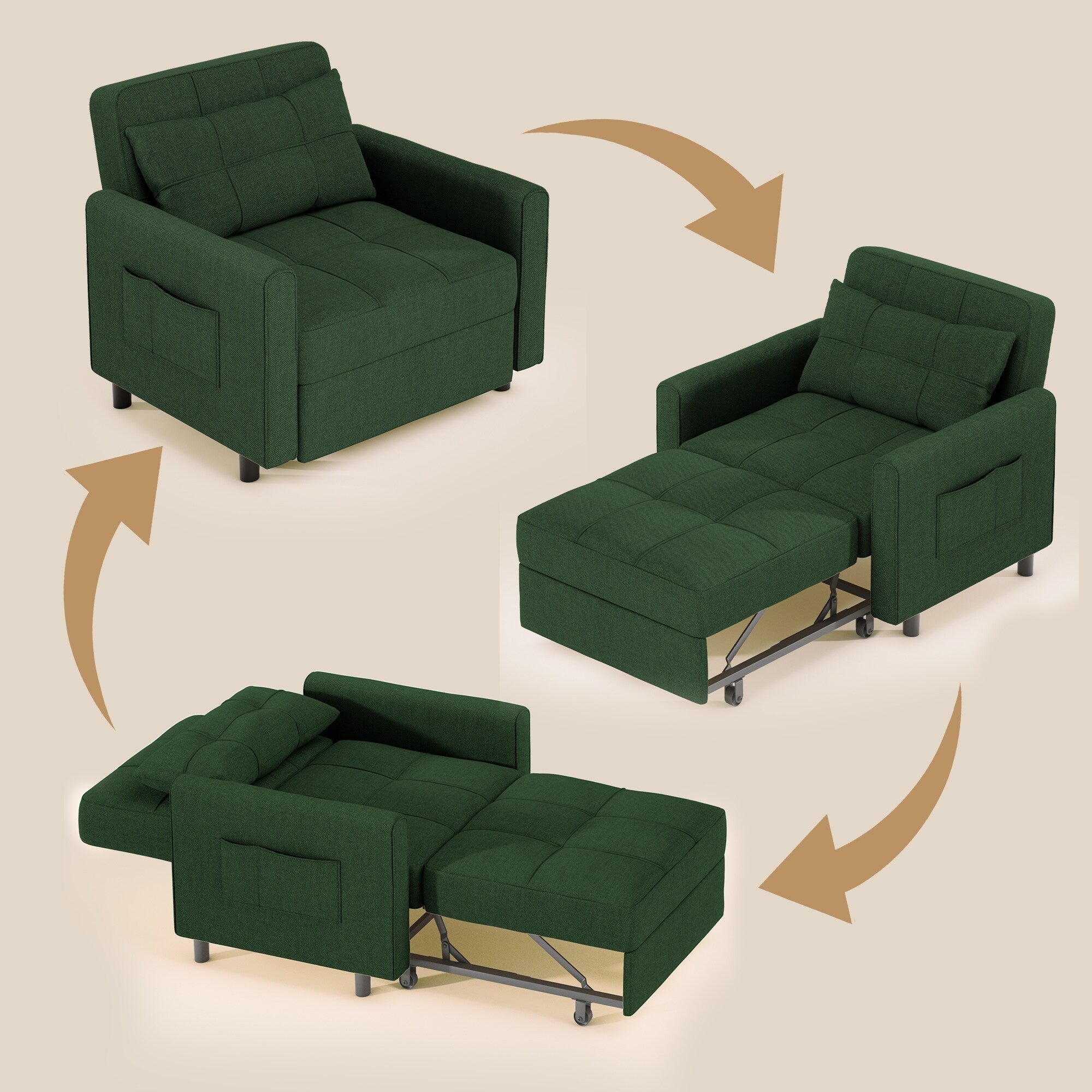 3-in-1 verstellbares Schlafsofa, Ausziehsessel-Sofa, wandelbares Klappbett für das Wohnzimmer