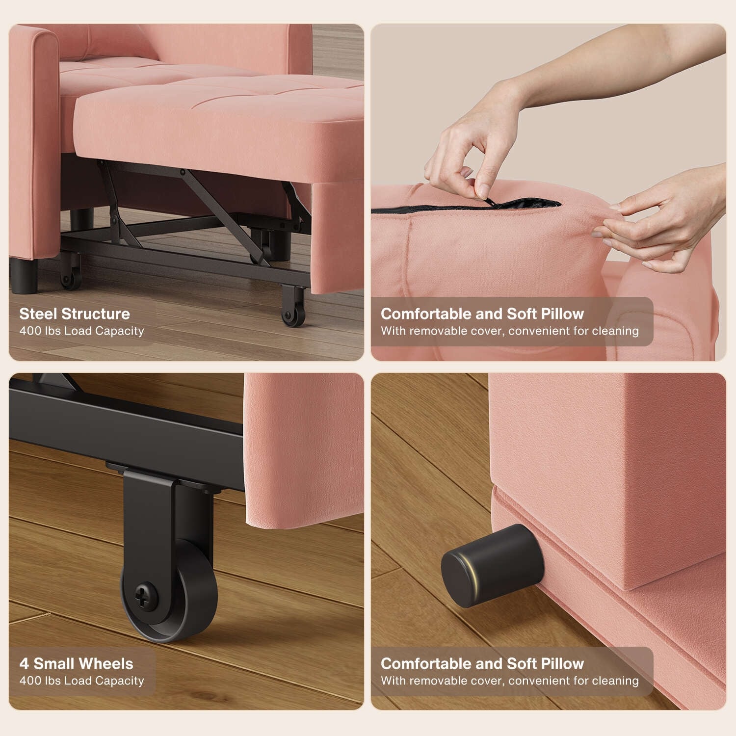 3-in-1 verstellbares Schlafsofa, Ausziehsessel-Sofa, wandelbares Klappbett für das Wohnzimmer