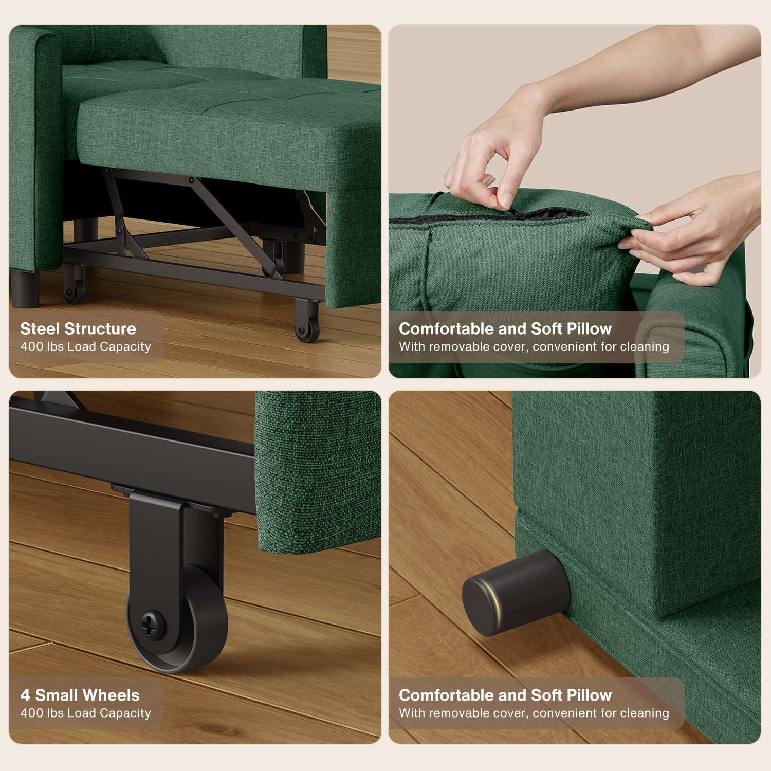 3-in-1 verstellbares Schlafsofa, Ausziehsessel-Sofa, wandelbares Klappbett für das Wohnzimmer