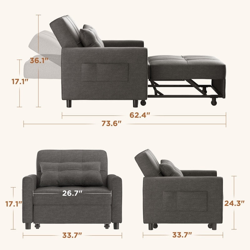 3-in-1 verstellbares Schlafsofa, Ausziehsessel-Sofa, wandelbares Klappbett für das Wohnzimmer