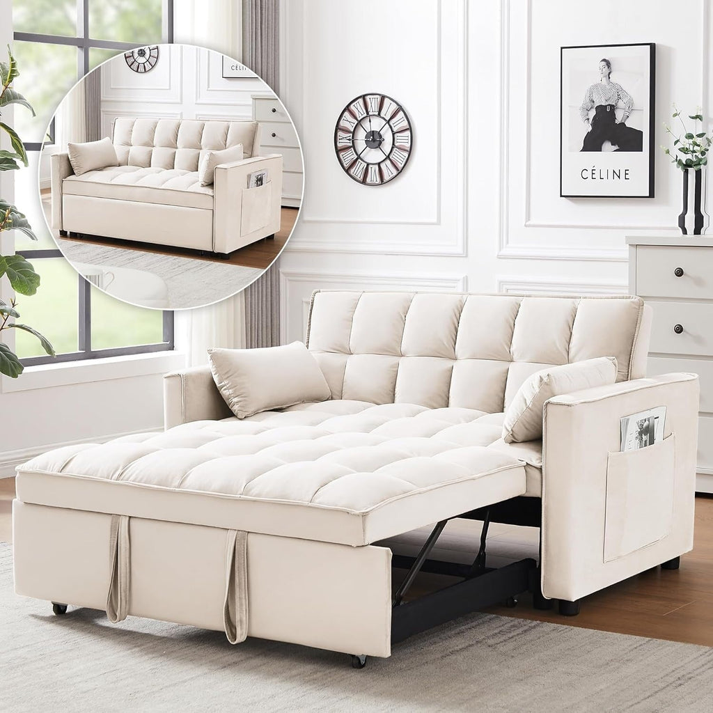 3-in-1 Schlafsofa – Samt-Futon-Couch mit verstellbarer Rückenlehne und Seitentasche für kleine Räume