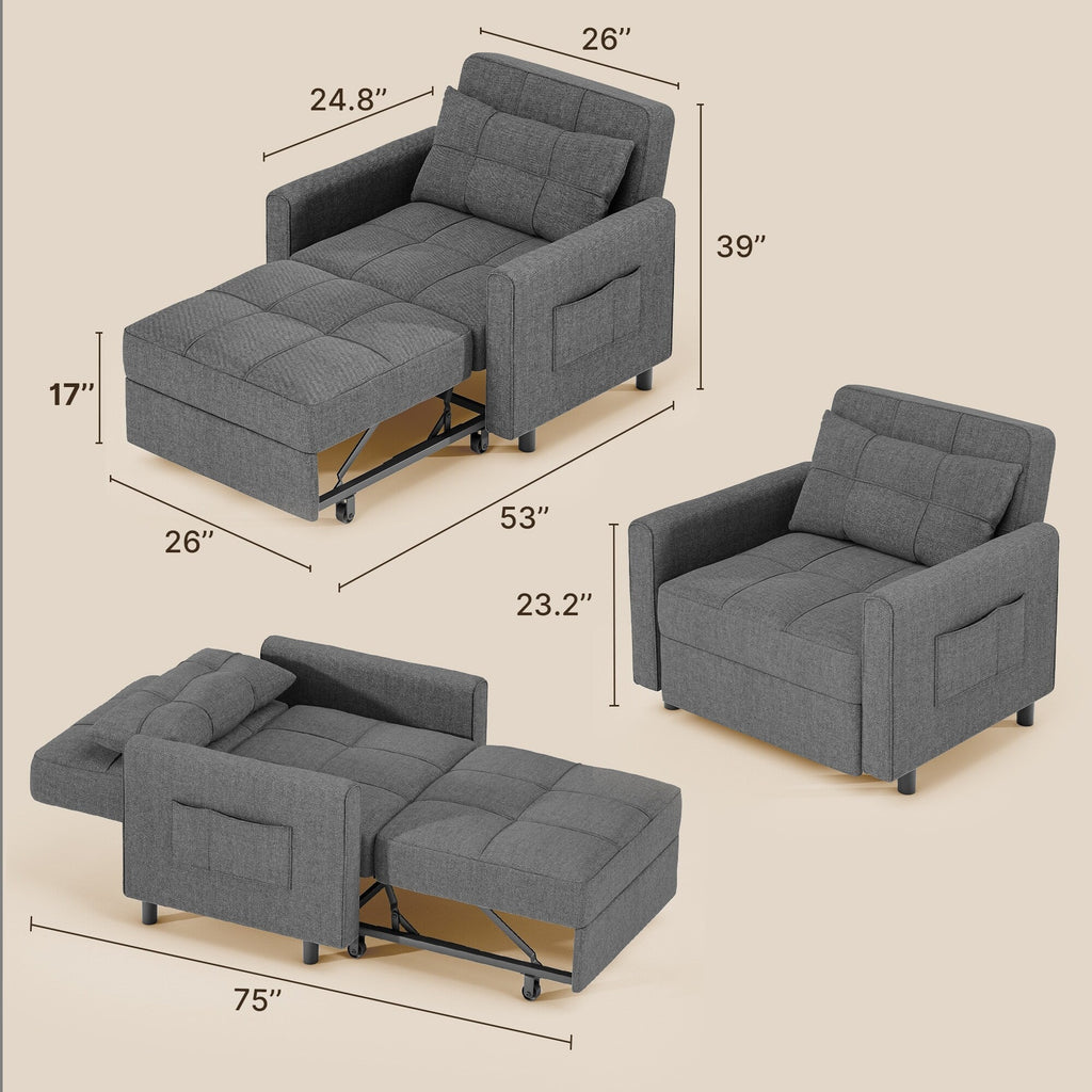 3-in-1-Schlafsofa, ausziehbarer Sessel, wandelbare, verstellbare, faltbare Polsterliege