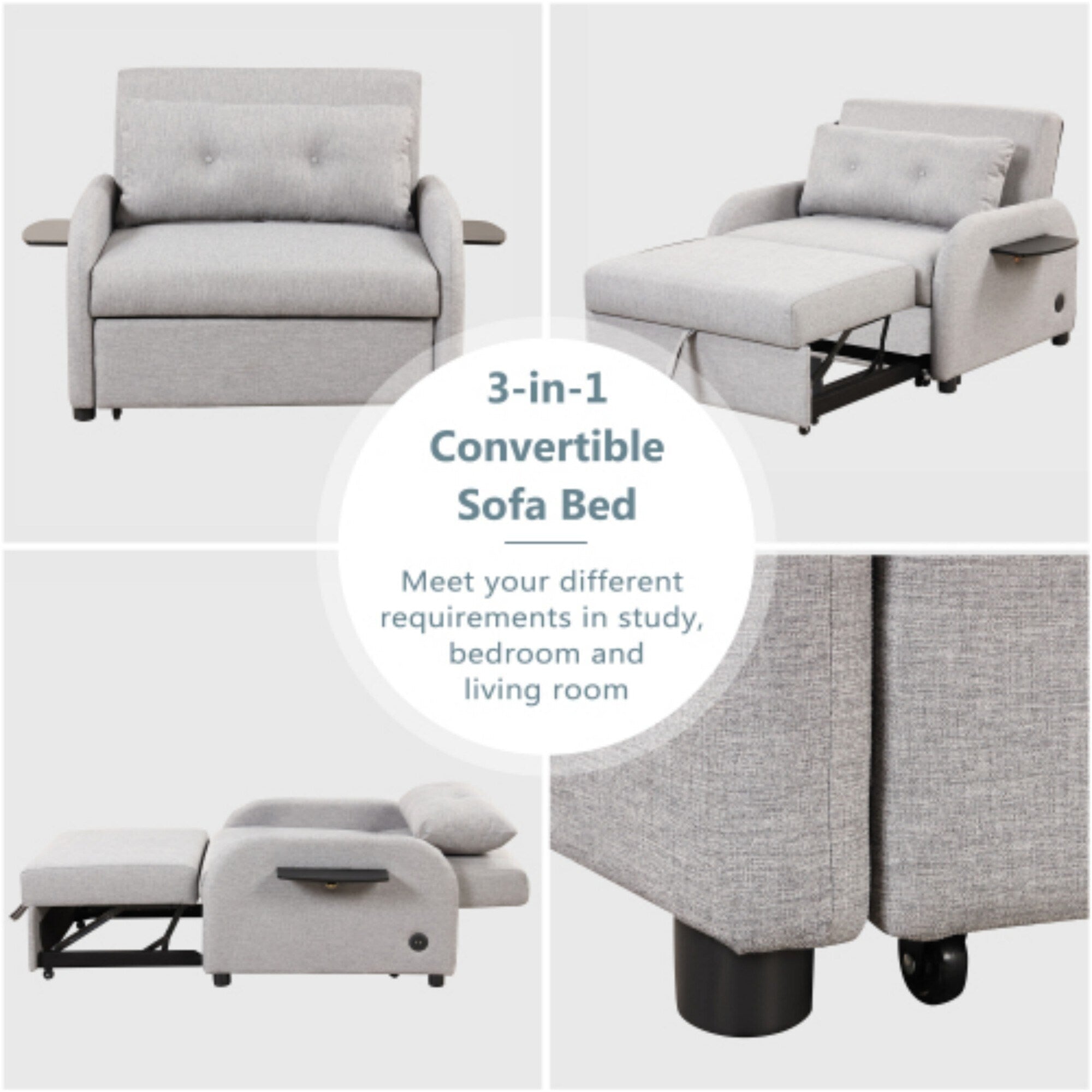 3-in-1-Schlafsofa mit ausziehbarem Tisch und USB-Anschlüssen von Harper&amp;Bright Designs