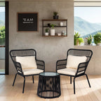 3-teiliges Bistro-Set aus Rattan für den Außenbereich, wetterfeste Rattanmöbel, Terrassenstühle mit Kissen