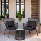 3-teiliges Bistro-Set aus Rattan für den Außenbereich, wetterfeste Rattanmöbel, Terrassenstühle mit Kissen