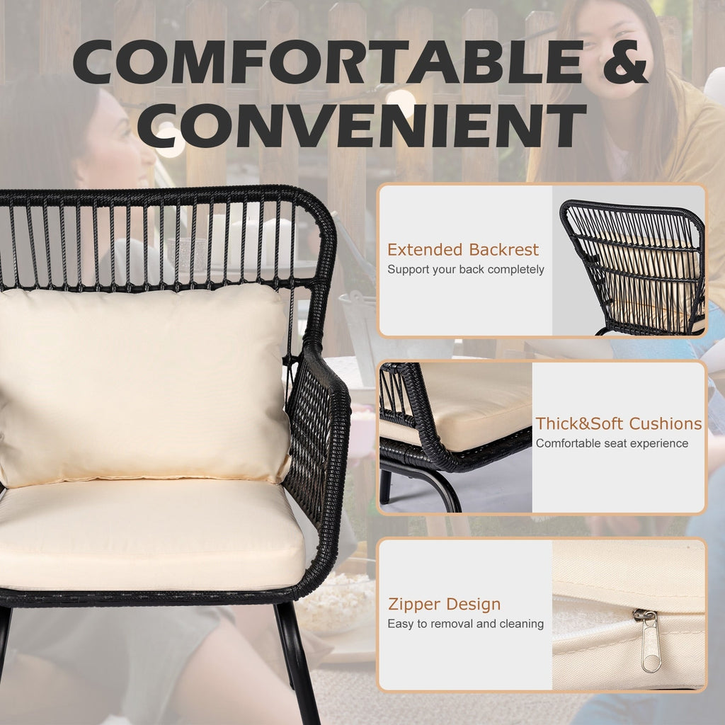 3-teiliges Bistro-Set aus Rattan für den Außenbereich, wetterfeste Rattanmöbel, Terrassenstühle mit Kissen