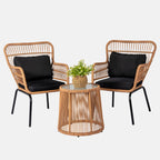 3-teiliges Bistro-Set aus Rattan für den Außenbereich, wetterfeste Rattanmöbel, Terrassenstühle mit Kissen