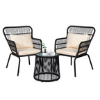 3-teiliges Bistro-Set aus Rattan für den Außenbereich, wetterfeste Rattanmöbel, Terrassenstühle mit Kissen