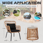 3-teiliges Bistro-Set aus Rattan für den Außenbereich, wetterfeste Rattanmöbel, Terrassenstühle mit Kissen