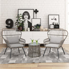 3-teiliges Bistro-Set aus Rattan für den Außenbereich, wetterfeste Rattanmöbel, Terrassenstühle mit Kissen