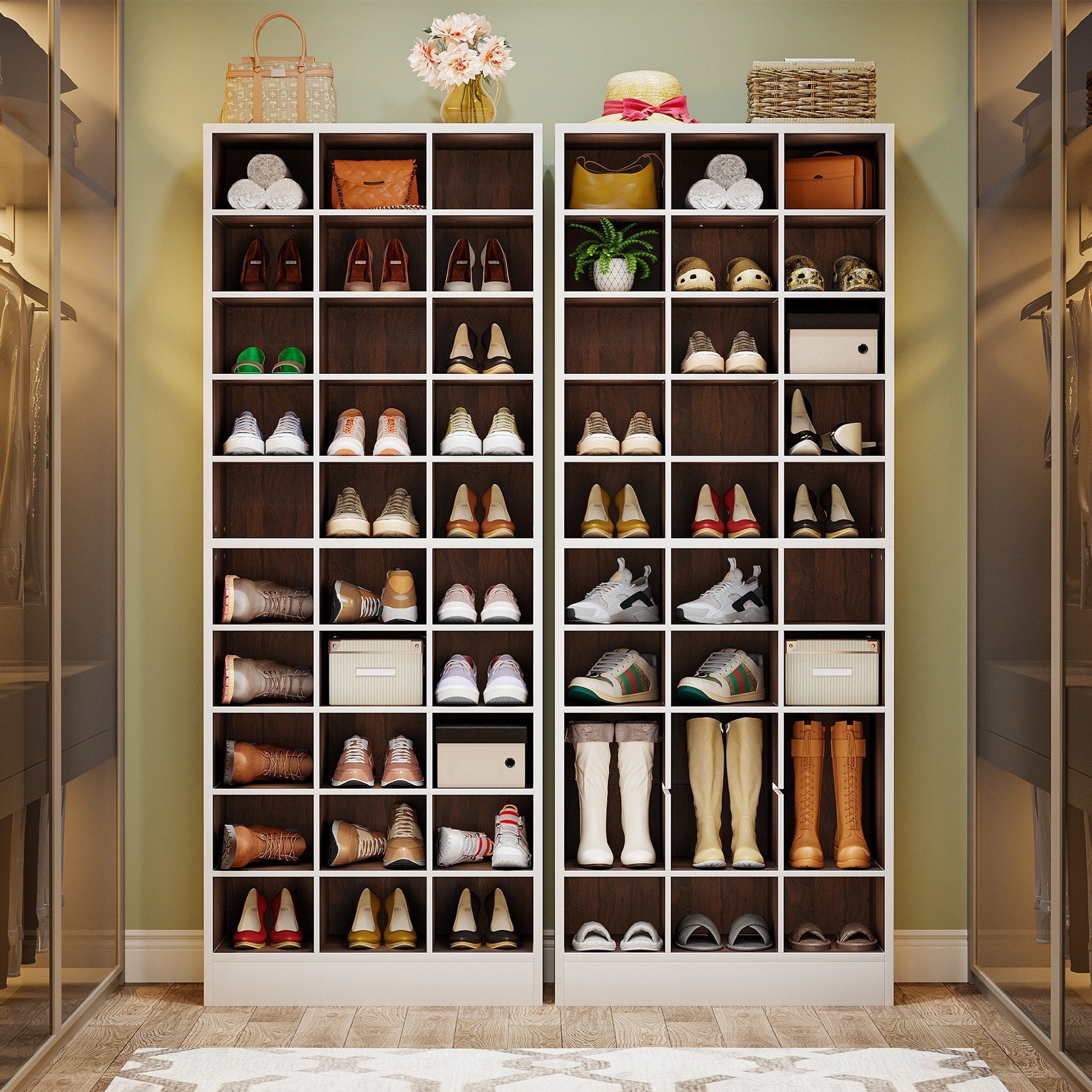 Hoher Schuhschrank für 30 Paar Schuhe, 10-stöckiges weißes Schuhregal aus Holz für Kleiderschrank und Eingangsbereich – 10-stöckig