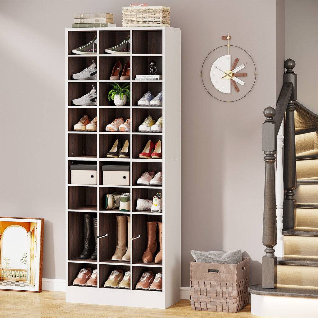 Hoher Schuhschrank für 30 Paar Schuhe, 10-stöckiges weißes Schuhregal aus Holz für Kleiderschrank und Eingangsbereich – 10-stöckig